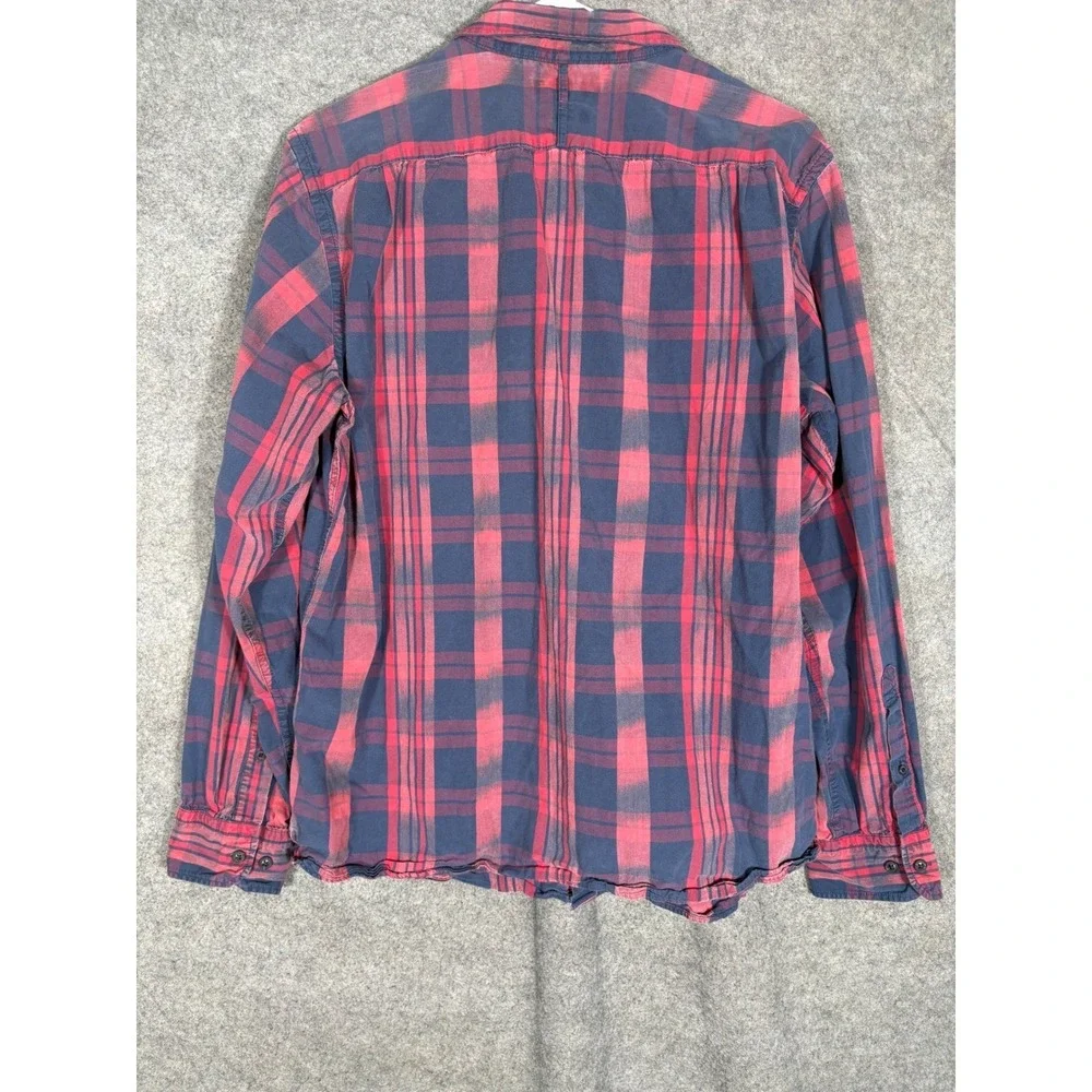 Banana Republic Camden Fit Mens Large Red Navy Blue Plaid Cotton Button Down